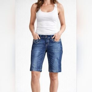 MEK Oaxaca Denim Bermuda Shorts Women’s Sz 28 Medium Wash Thick Stitching #1679